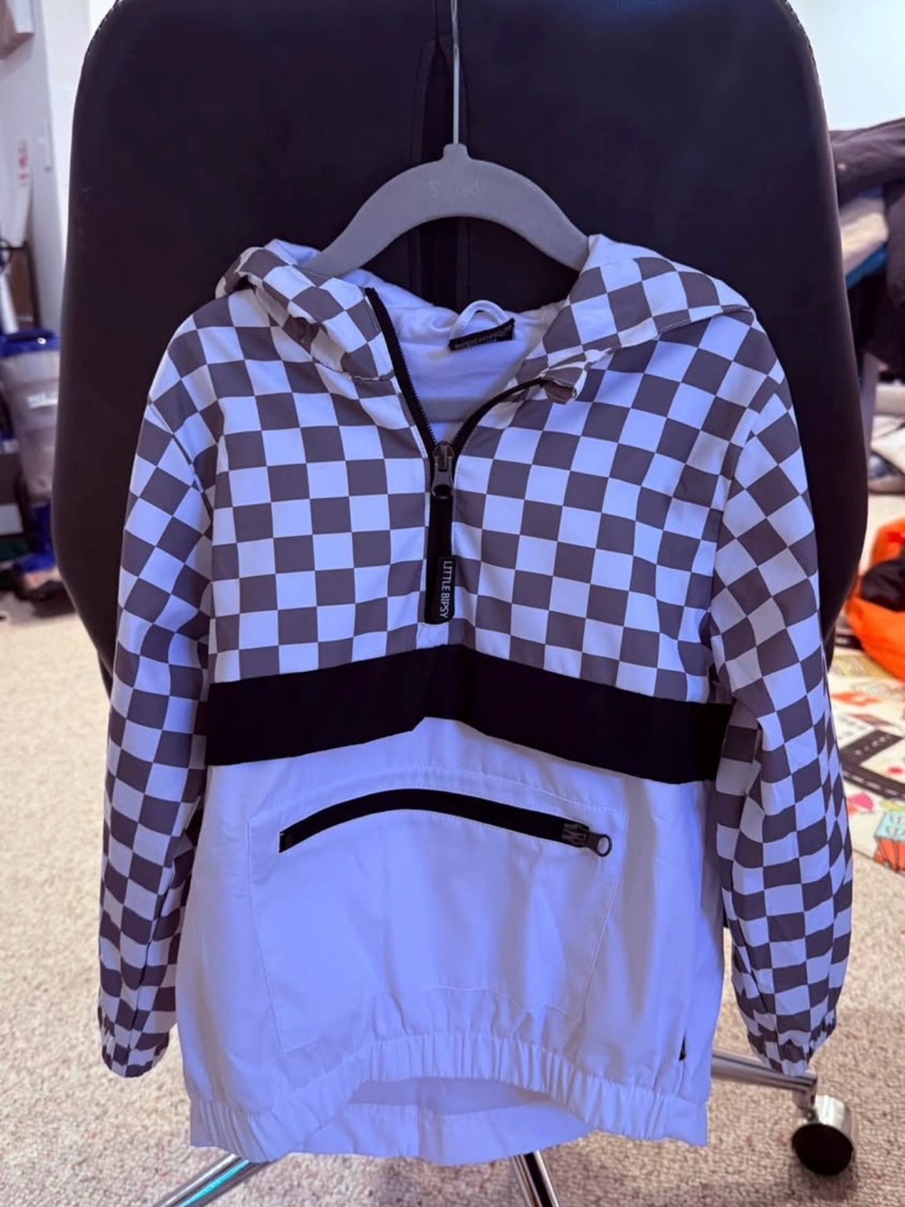 Little Bipsy Black & White Checkerboard Half-Zip Raincoat